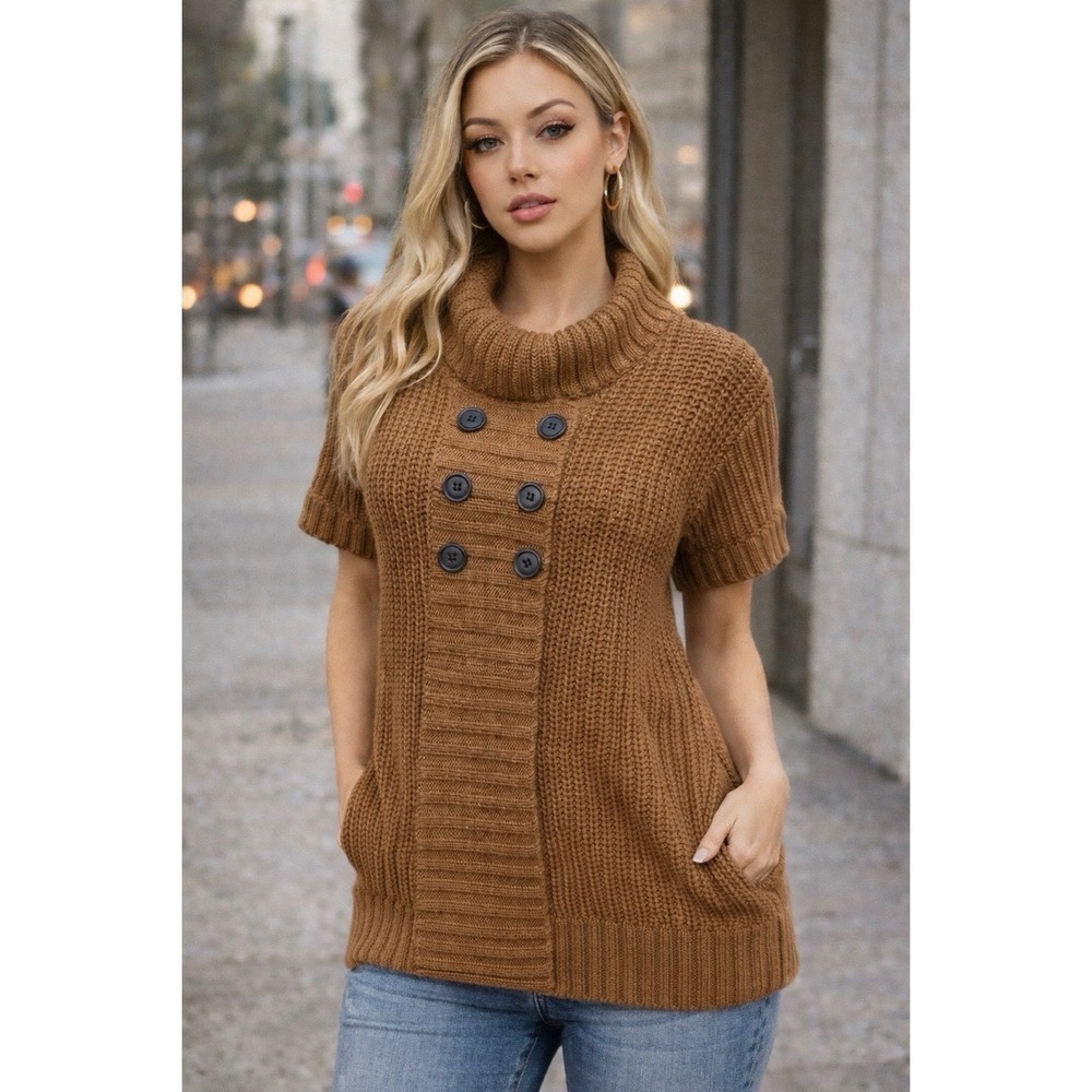 Soft Surroundings Brown Wool Blend Button Front Sweater Large Preppy Minimalist